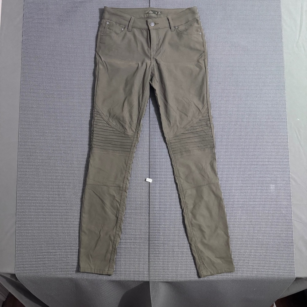 Prana Womens Olive Green Moto Pintuck Slim Leg Pants Estimated Size 28